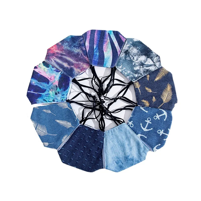 

Denim Fabric Masks for Men and Women Washable Adjustable Elastic Ear Buckle Face Masks Cotton Printed Reusable Masks 21x13cm