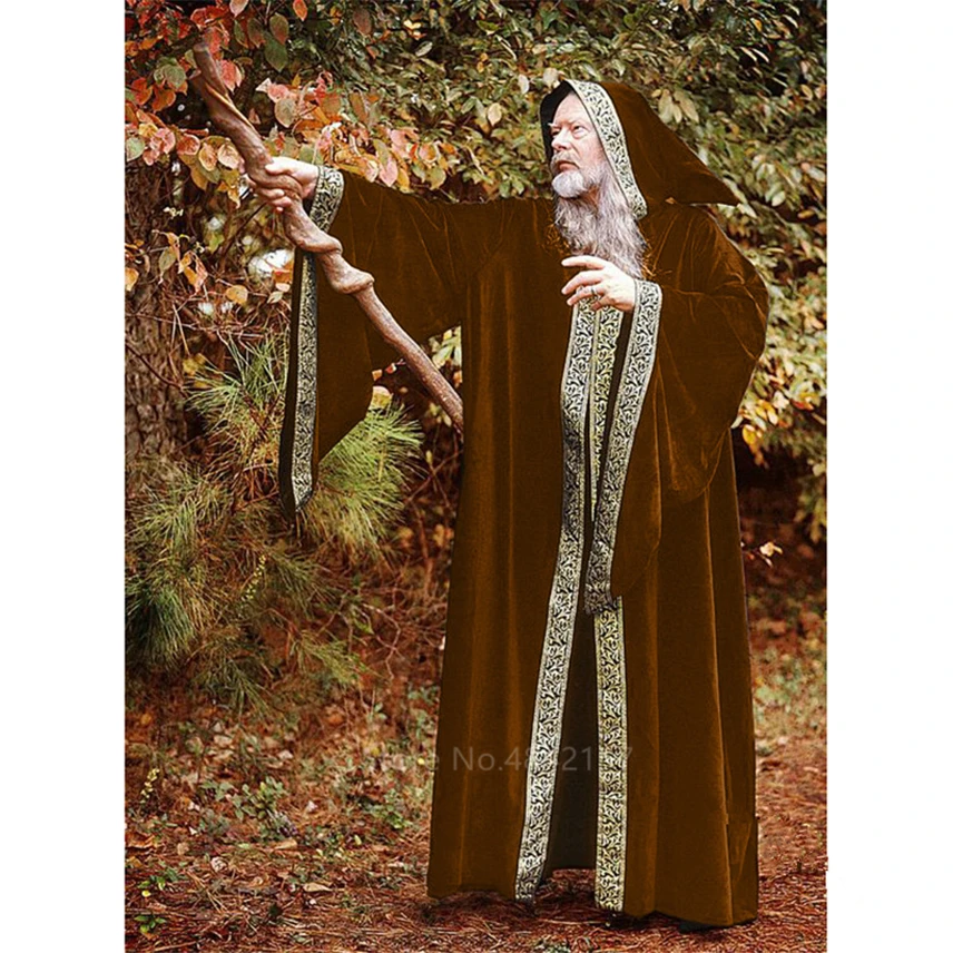 

Middle Ages Wizard Cosplay Costumes for Adult Men Halloween Carnival Monk Vintage Medieval Stage Performance Long Robes