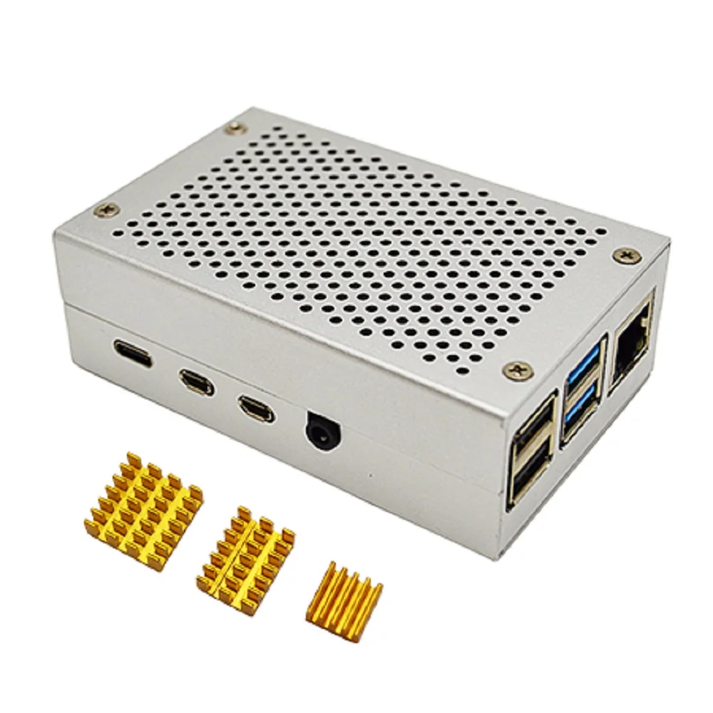 silver case heatsink Raspberry pi 4B корпус из алюминиевого сплава металла с 3 шт. алюминиевый радиатор комплект для охлаждения кулер - Комплект: silver case heatsink