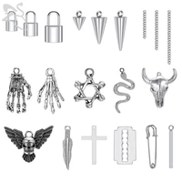 zs 1 pc gothic punk necklace earring pendant stainless steel diy accessories vintage skull lock cross hand chain cone pendants