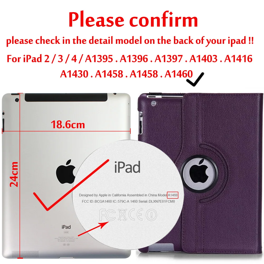 Purple Чехол для ipad 2/ipad 3/ipad 4 из искусственной кожи вращающийся на 360 чехол смарт-подставка для ipad 2/ipad 3/ipad 4 планшет Автоматический Режим сна/Пробуждение чехол - Цвет: Purple