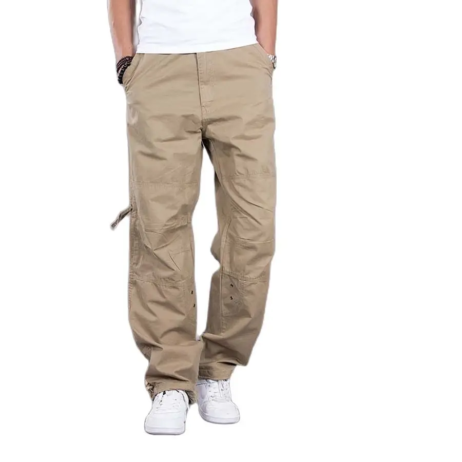 Брюки-карго мужские с карманами свободные прямые длинные штаны в стиле хип-хоп
