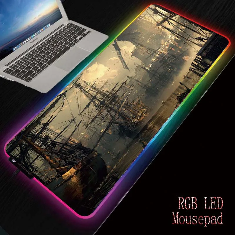 

MRGBEST пиратский корабль большой игровой RGB USB светодиодный светящийся геймер клавиатура Коврик для мыши XXL коврик Режимы освещения для ПК ком...