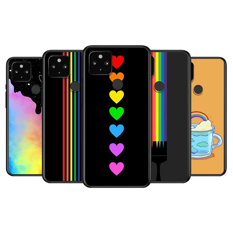 

Fashion Rainbow Art Soft TPU Silicone Black Cover For Google Pixel 5 4A 5G 4 XL Phone Case