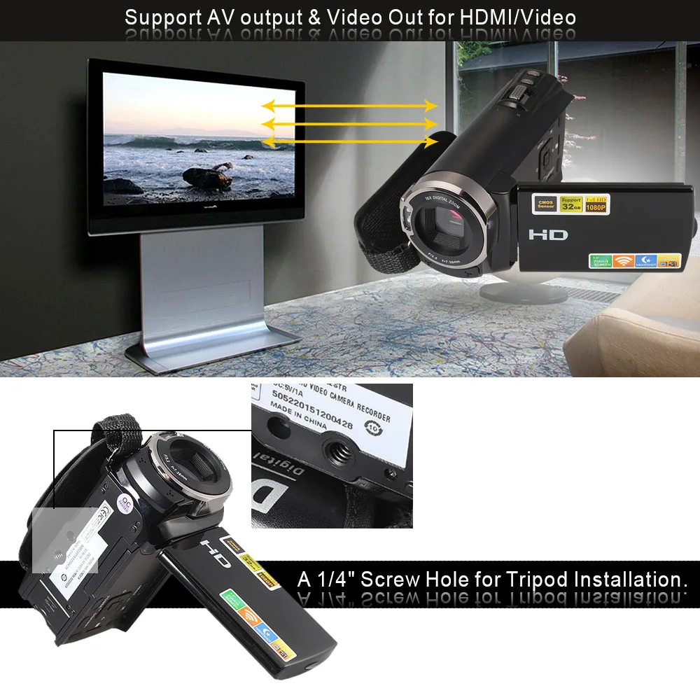 3," TFT lcd сенсорный экран видео камера видеокамера 1080P Full HD 20MP 16X зум Цифровая видеокамера рекордер DVR видеокамера