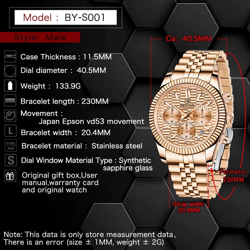 Benyar Design 2021 New Luxury Top Brand Men's Quartz Watch 40.5mm Sapphire Glass 100m Waterproof Luminous Calendar Watch Relogio enlarge