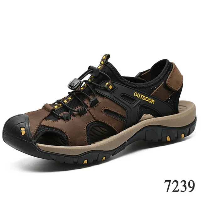 

Summer Men's Sandals Genuine Leather Men Beach Sandals Moccasins Roman Designer Breathable Man Slippers Big Size 38-48 Hot Sale