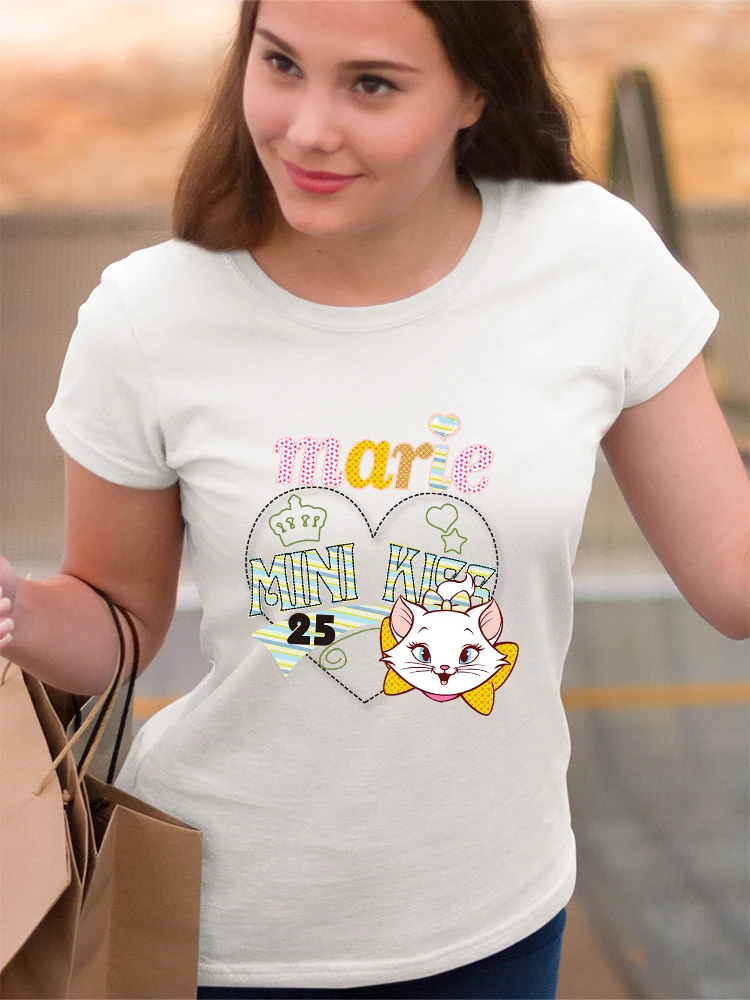 

Disney Marie Cat Mini Kiss T-Shirts Women T Shirts Oversize France Hipster Ropa Tumblr Mujer Short Sleeve Summer Top Wholesale