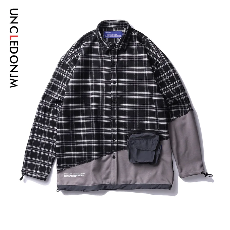 UNCLEDONJM/рубашки в клетку с длинными рукавами и карманом на молнии спереди стиле