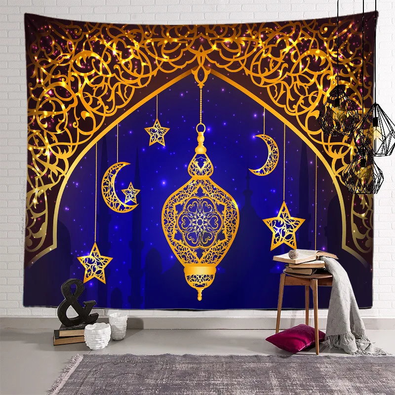 

Ramadan Kareem Tapestry Moon Star Eid Mubarak Religion Festival Wall Hanging Tapestries for Living Room Bedroom Decor