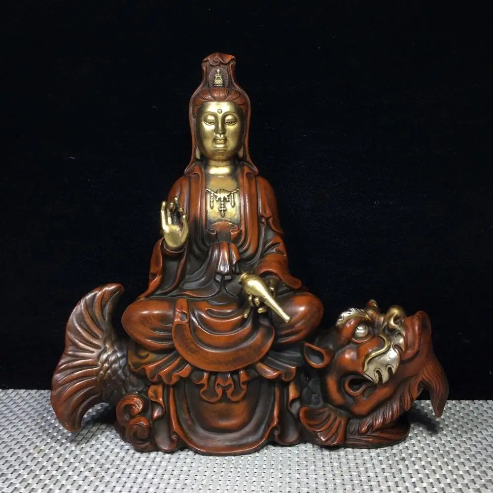 

9" Tibet Buddhism Temple bronze Gilt true gold silver Guanyin Manjusri Buddha Statue Avalokitesvara Buddha Statue Manjushri