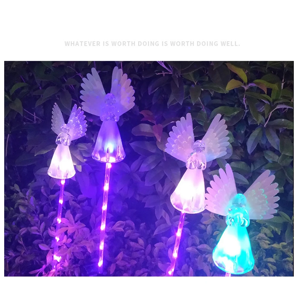 

2pcs Solar Angel Lights Outdoor Garden Decoration Landscape Housewarming Gift Cemetery Color Changing Led Stake Lawn Yard Patio