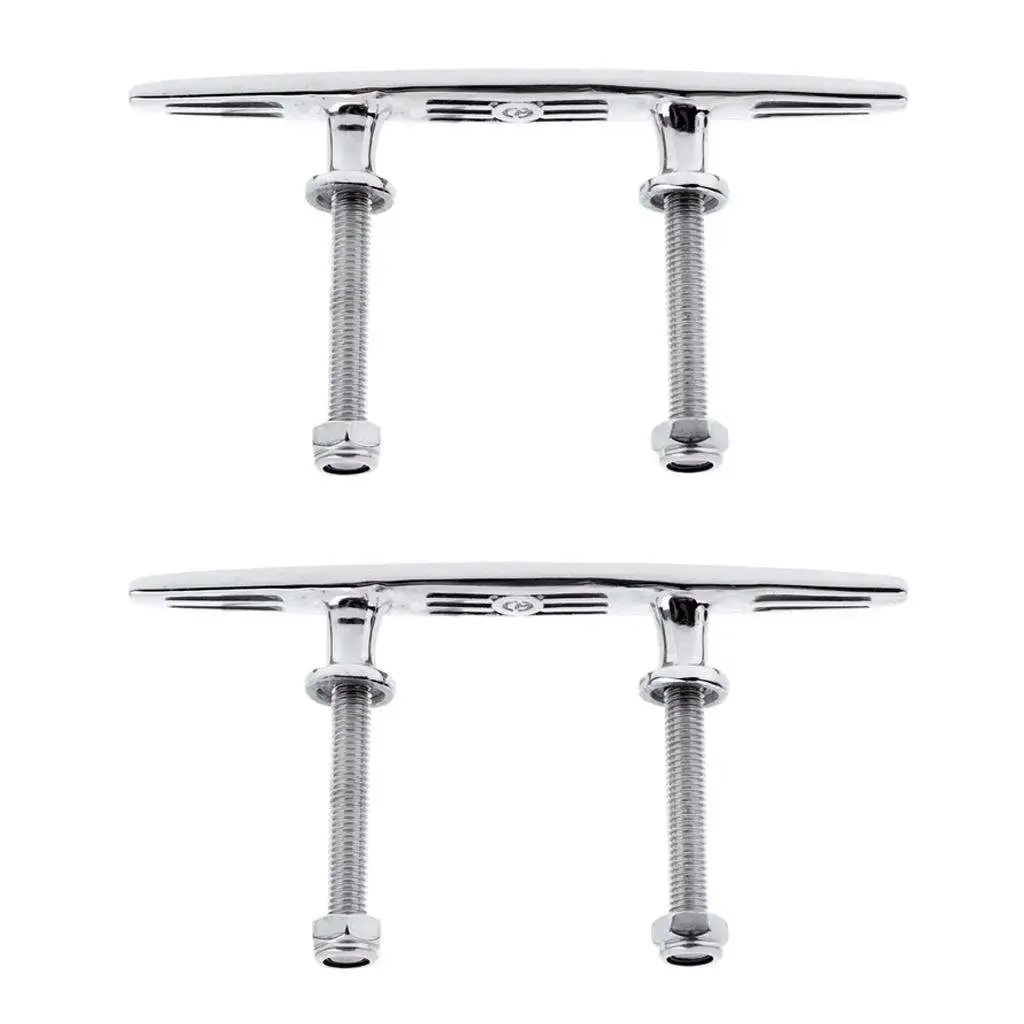 

Pack of 2 High Polished Stainless Steel Stud Mount Rope Cleat Boat Yacht Dock Mooring Hardware Accessories - Choice of Size