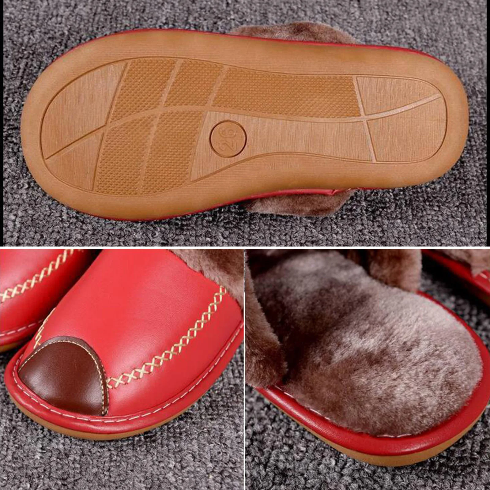 

The Alpha Slippers Plush Lining PU Leather Upper Unisex Men Women Warm Slippers H9