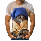 Футболка с изображением животных и кошек, летняя модная повседневная футболка для мальчиков и девочек с милым 3D-принтом кошек, с коротким рукавом и вентиляцией, большие размеры