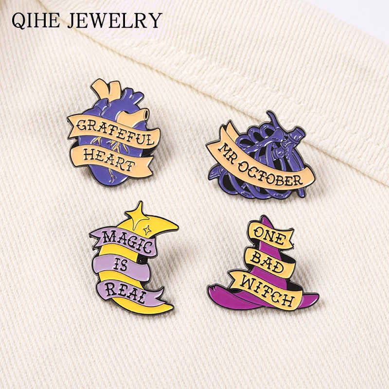 

Heart Witch Brooches for Women Magic Hat Enamel Pins Badge Funny Quote Metal Backpacks Clothes Lapel Pin Jewelry Gift Wholesale
