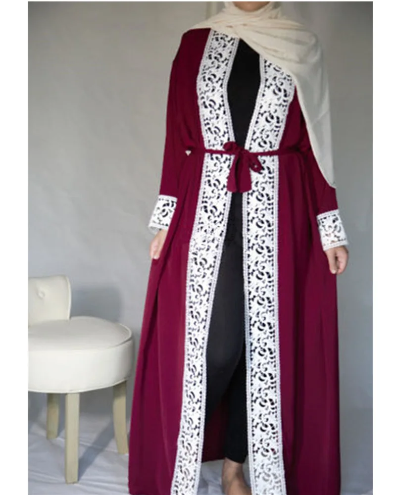 Fashion Muslim Lace Maxi Dress Abaya Embroidery Cardigan Long Robes Tunic Kimono Jubah Middle East Ramadan Arab Islamic Clothing |