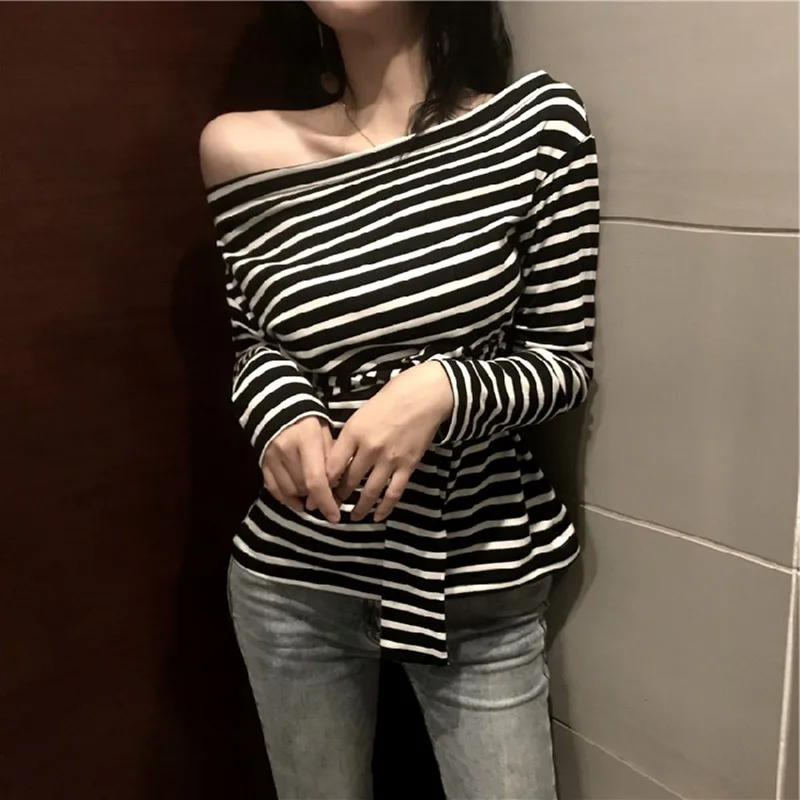 2019 Женская Сексуальная футболка с открытыми плечами и вырезом лодочкой модная