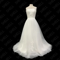 classic wedding dresses lace appliques sequins strapless zipper back floor length bridal gown elegant vestido de casamento