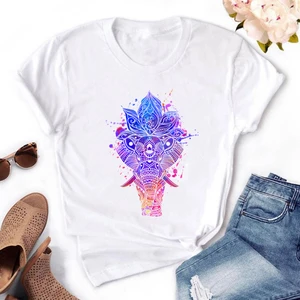 Летняя женская футболка с оригинальным психоделическим принтом слона, женская повседневная женская одежда с коротким рукавом, топы, футболки