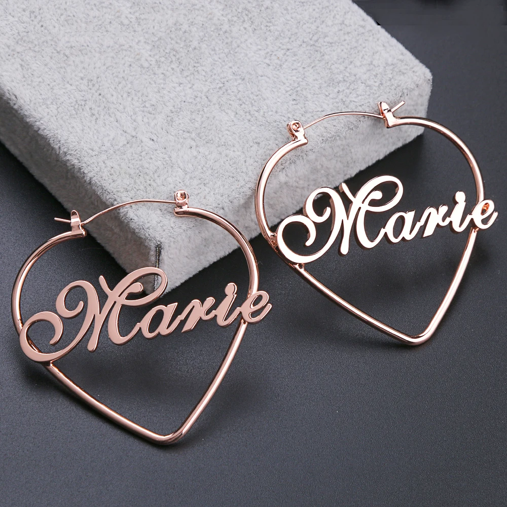 

Lateefah Custom Jewelry Personality Name Heart Dangle Earrings Stainless Steel Big Earrings For Women Nameplate Girl Gift