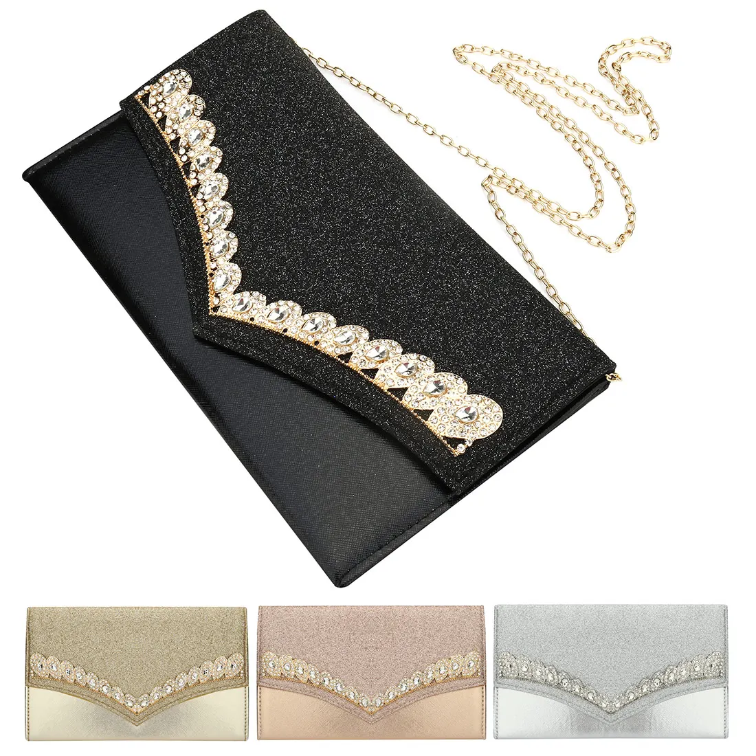 

Trendy Ladies Leather Clutches Women Rhinestone Evening Bag Elegant Wedding Shoulder Bag Fashion Party Purse Envelope Pouch