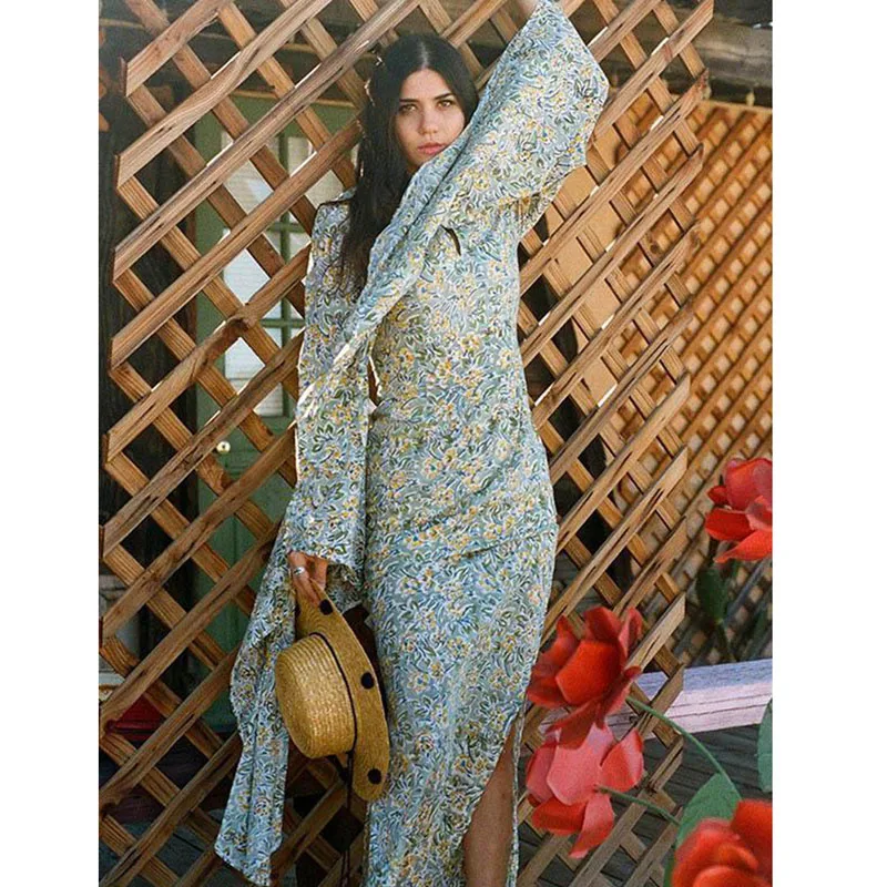 Винтаж платье в пол с принтом для женщин 2021 Полная Платья Туника женские платья