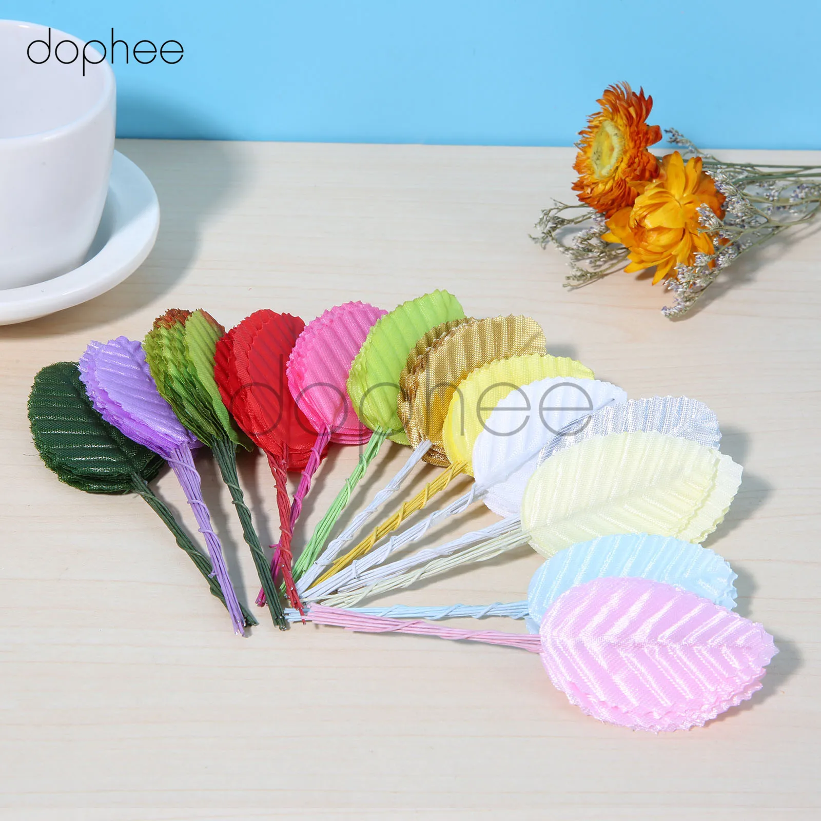 dophee 100pcs Mini Nylon Silk Leaf-shaped Leaves Artificial Flower For Wedding Decoration DIY Wreath Gift Scrapbooking Craft | Дом и сад