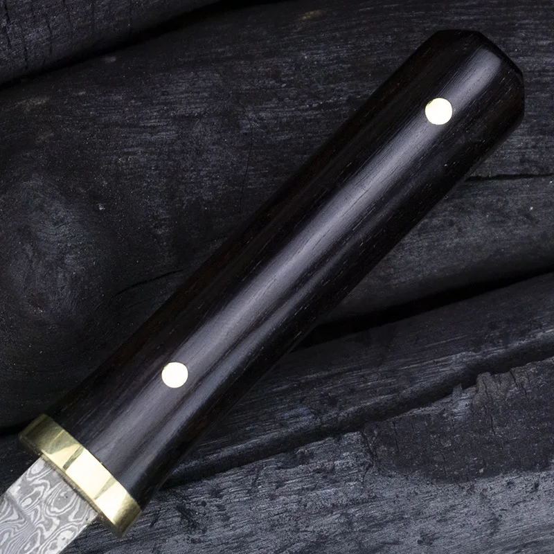 

HYSENSS Tactical Pocket Straight Knife Damascus Steel Ebony Handle 58HRC High Hardness Outdoor Hunting Camping Self Defense EDC