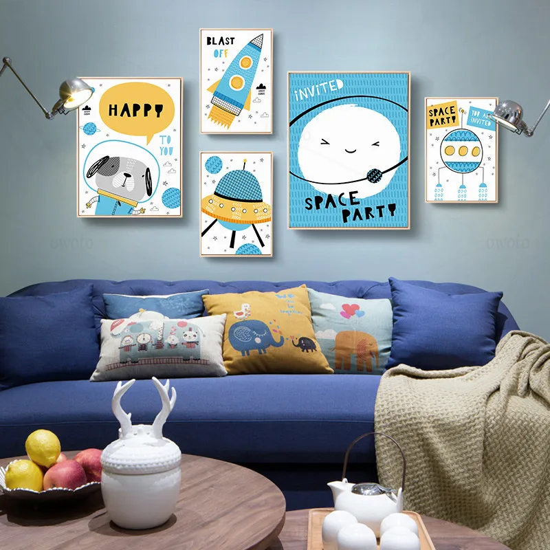 Синий Детская Wall Art минималист художественный принт пространство вечерние