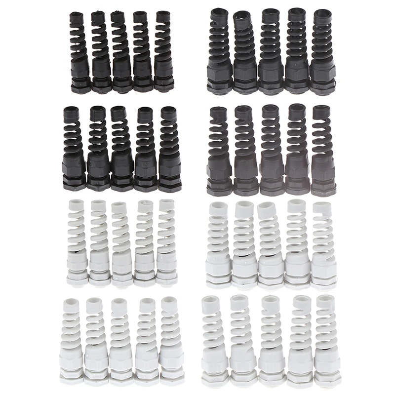 5pcs IP67 Waterproof M12/M16/M18/M20 Cable Gland Connector Plastic Flex Spiral Strain Relief Protector For 3-12mm Wire Thread |