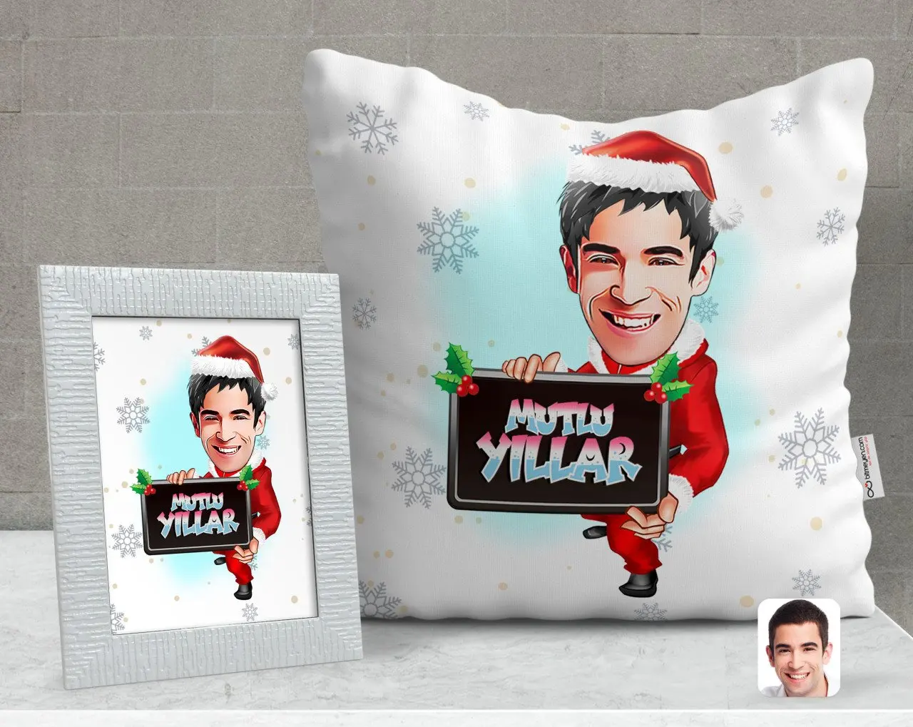 

Персонализированные Для Мужчин 'S Новый год карикатура декоративная подушка и рамка подарок Seti-1