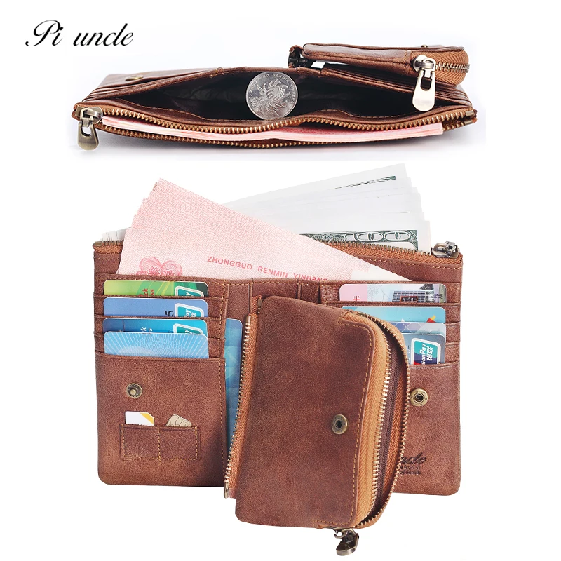 PI UNCLE Fashion Genuine Cowhide Leather Vintage Men's Wallet Men Purses Multi-Card Card Holder Luxury Clutch | Багаж и сумки