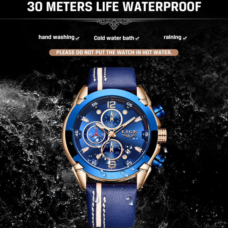 Часы LIGE мужские наручные кварцевые брендовые Роскошные Спортивные Повседневные