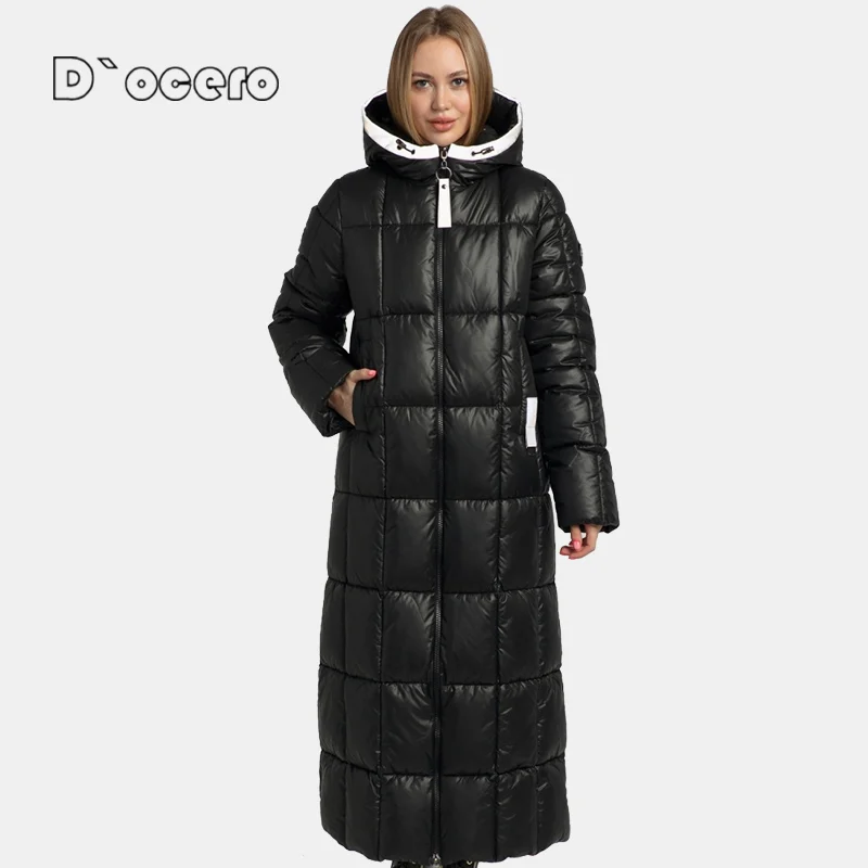 D`ocero 2021 новые женские зимние пальто простая модная Очень длинная куртка зимняя