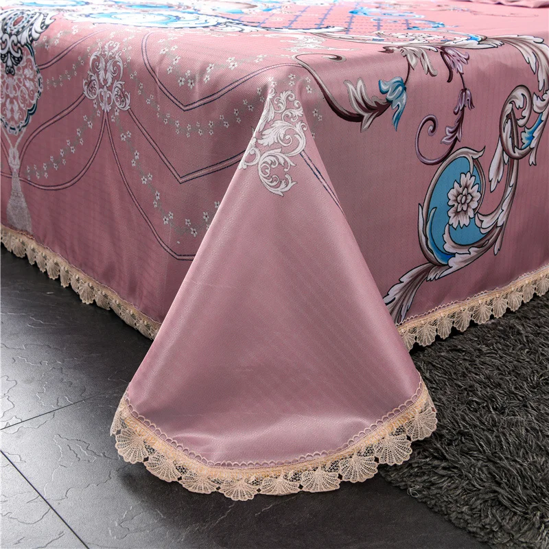 

1pc Traditional Chinese Bed Sheet Ice Silk Fabric Rounded Flat Sheets Printing Floral Yellow Bed Covers King Size No Pillowcases