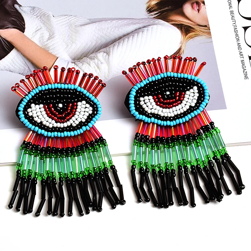 Богемные винтажные длинные висячие серьги ручной работы с разноцветными