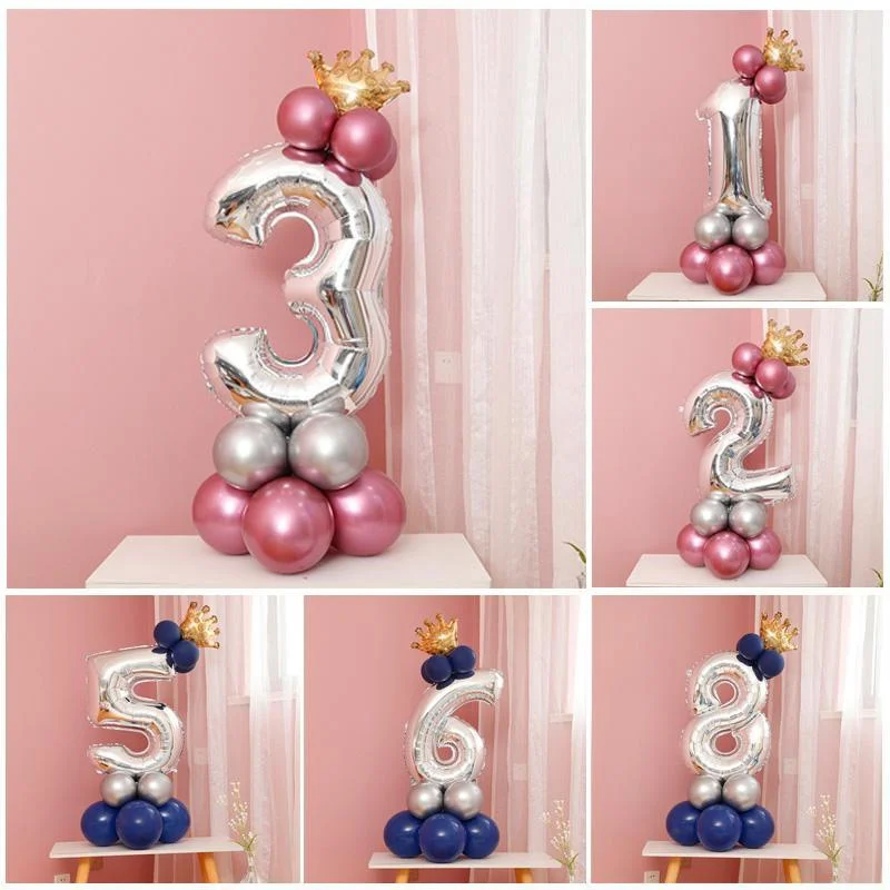 Шары воздушные фольгированные в виде цифр 15 шт./компл. 32 дюйма 0-9 дюймов с короной -