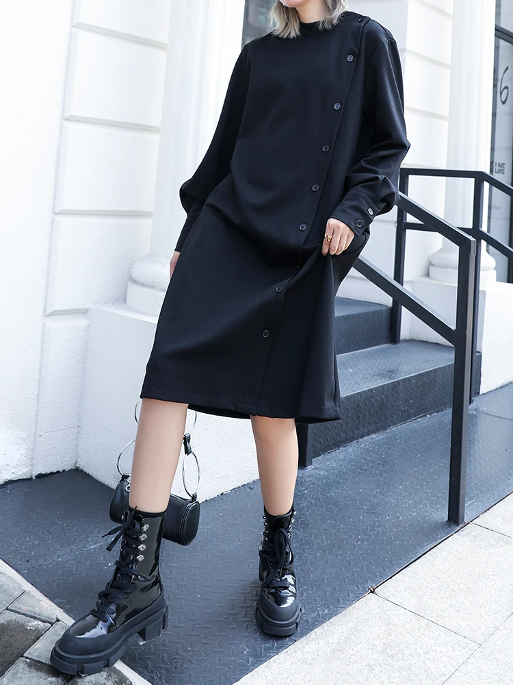 

XUXI 2020 Dress Women Autumn Winter Big Size Loose Medium And Long Small New Fashion Dress Long Sleeve A- Line Dress FZ1674