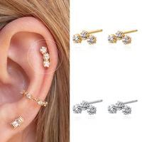 s925 sterling silver three cz zircon star earrings for women female simple gold sweet earing fine jewelry ear bone accessories
