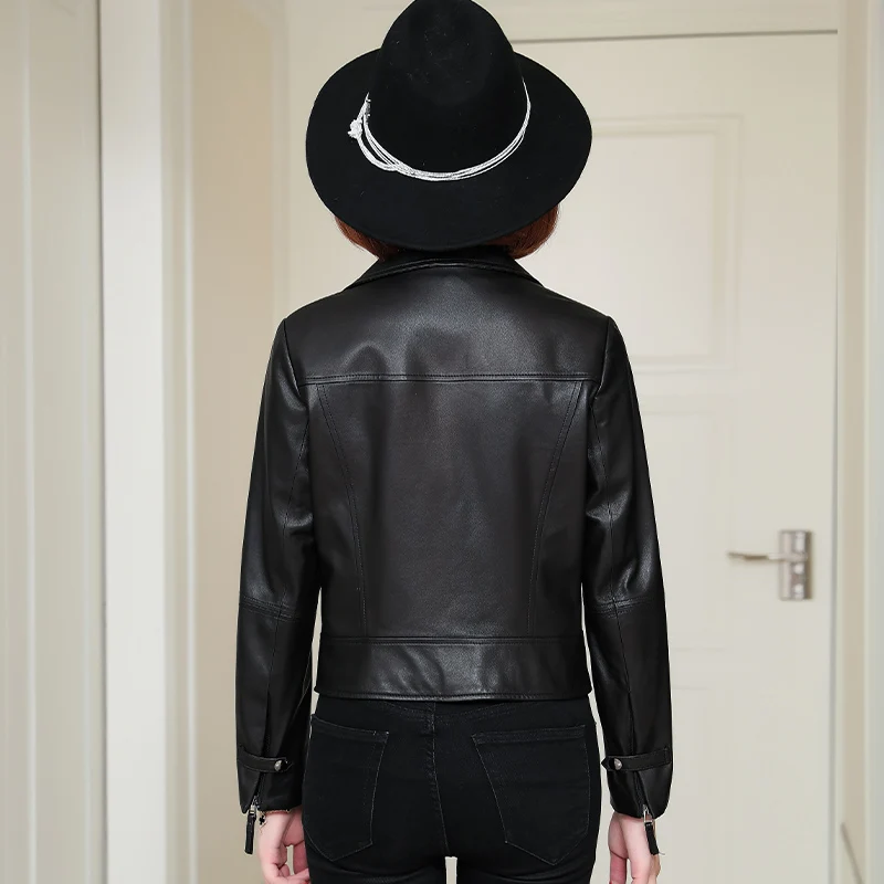 

JCHB 2021 Genuine leather coat women's short motorcycle leather jacket Autumn New slim Haining sheep leather single leather lea