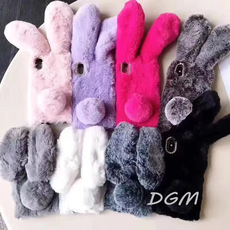 

Adjustable Neck Strap Case for Nokia 8.1 1 3.1 7.1 7 5.1 Plus X71 X7 X5 Luxury Protective Fluffy Rabbit Plush Fur Cases Cover