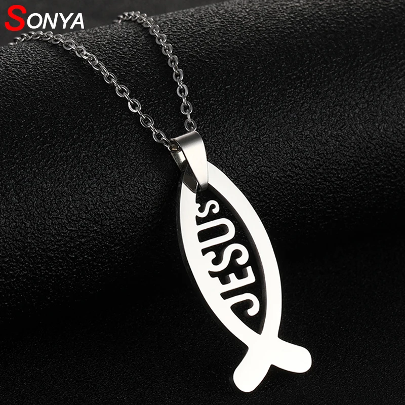 SONYA нержавеющая сталь Письмо подвеска с Иисусом ожерелье для мужчин/женщин ювелирные изделия христианская подвеска, цепочка, ожерелье ювелирные изделия амулет подарки