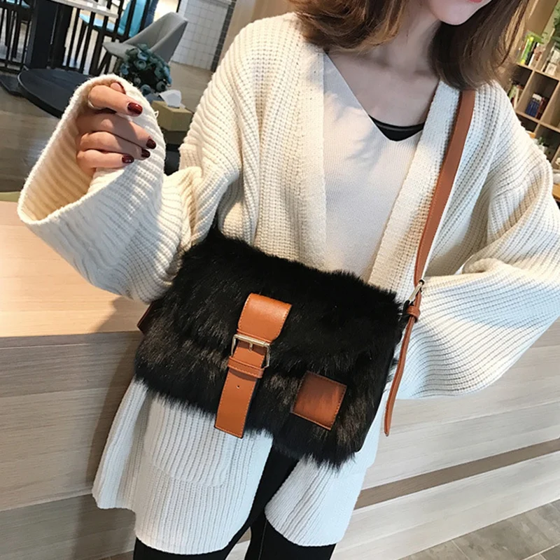 

Plush Big Bag Women Trendy Version of the Large-Capacity One-Shoulder Bag Autumn and Winter Broadband Messenger
