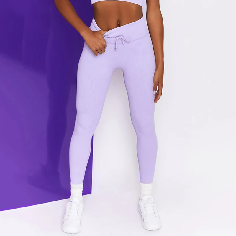 

Rooftrellen Candy Color Women Leggings High Waist Gym Pants Workout Yoga Leggings Quick Dry Fitness Running Pants Drawstring New
