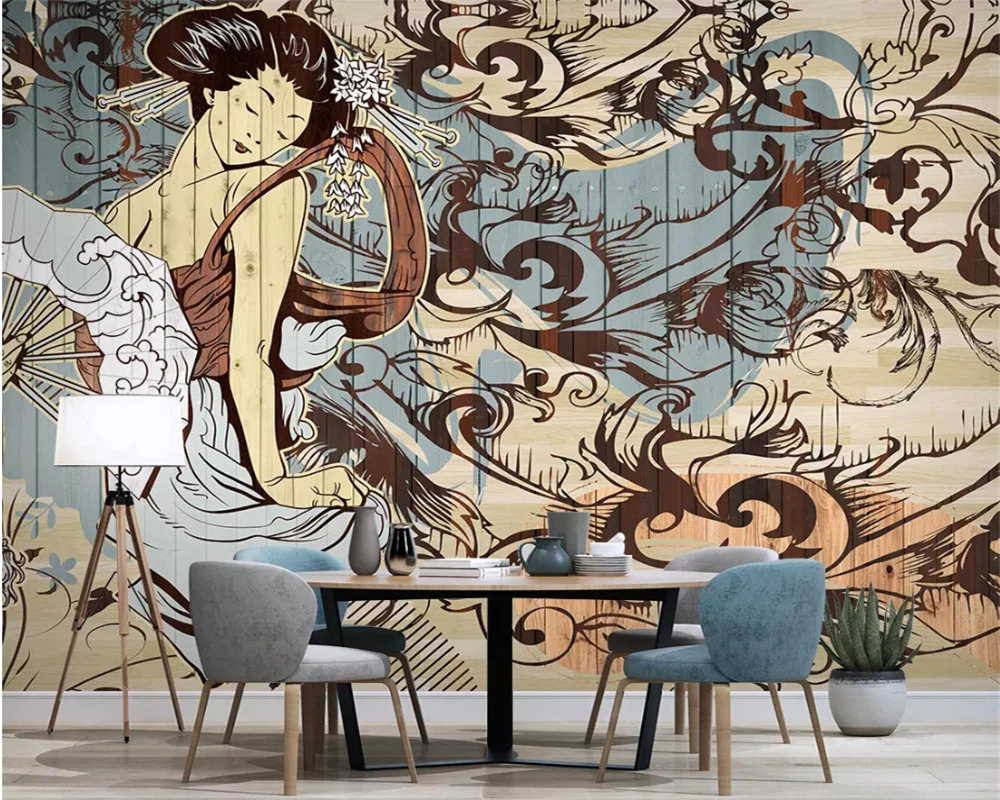 

Drop Shipping Custom Wall Wallpaper Female Wood Grain Restaurant Japanese Hotel Background Wall Mural Wallpaper Papel De Parede