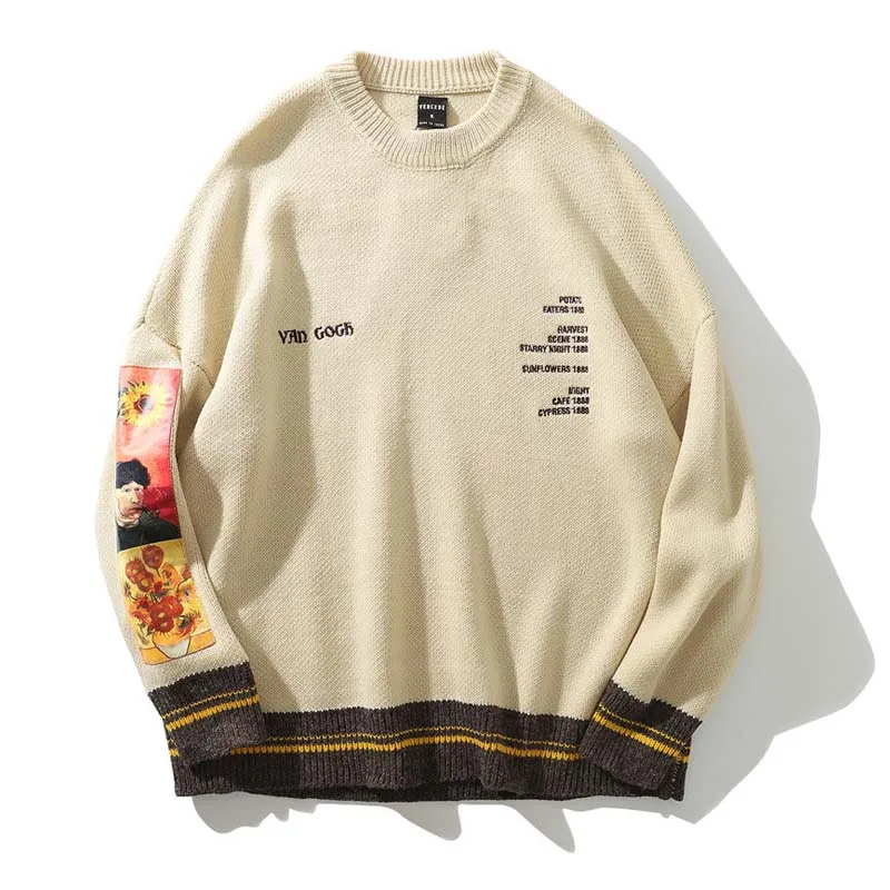 

Свитер Мужской трикотажный с вышивкой, винтажный пуловер в стиле хип-хоп, теплая уличная одежда из чистого хлопка, Осень-зима