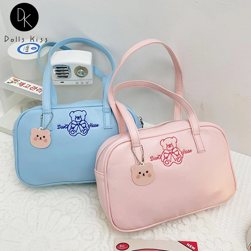 

Женская японская форма JK, женская сумка в стиле колледжа, милая сумка с вышивкой медведя, Студенческая сумка через плечо в стиле Лолиты, кава...