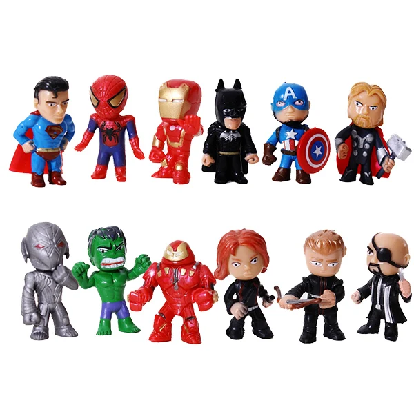 Мстители миниатюры Marvel ПВХ Фигурки Человек-паук Фигурки, детские игрушки Капитан Marvel Бэтмен Человек-паук Халк - Цвет: 12 Pcs 4 CM