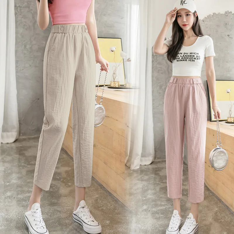 

Брюки женские тонкие хлопково-льняные с завышенной талией, свободного покроя